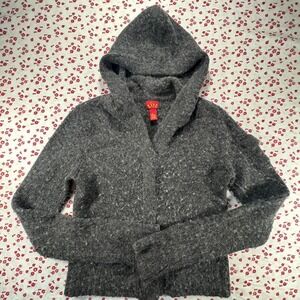 Y2K styleTilt grey wool blend womens sz L magnetic closure hooded sweater